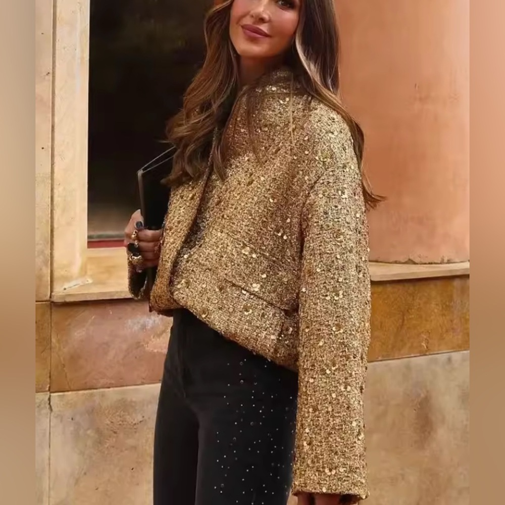 NEW $98 Fiane Gold Sequin Women's Jacket - Picture 2 of 15